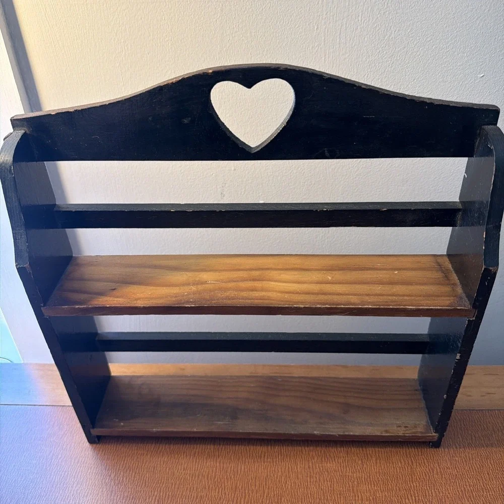 Small Wooden Shelf Heart Cutout Cottagecore 12x11